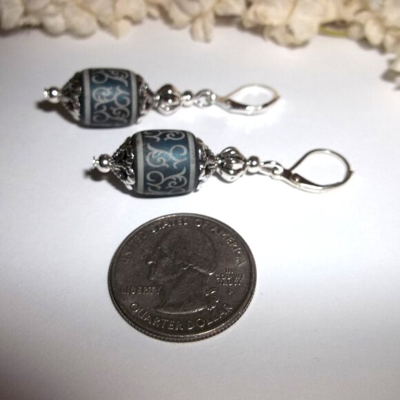 Blue Grey and Silver Glass Earrings Dangle Drop Jewelry Gift Idea for Her C765 - Picture 5 of 6
